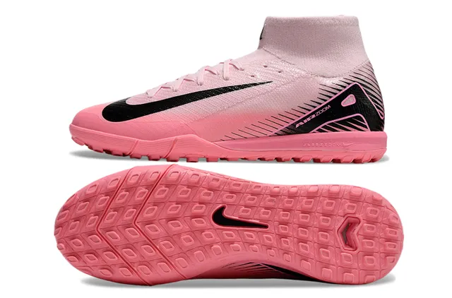 Nike Mercurial Superfly Chaussures de football pour pelouse noires et roses à col haut de chaussette ajusté 6