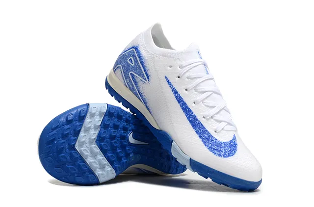 Nike Mercurial Turf Chaussures de football Blanc Bleu Haut tricot Graphique Spray-Paint Pelouse 2