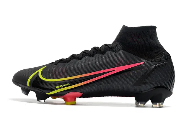Nike Mercurial Vapor أسود وردي أصفر تدرج أرض صلبة أحذية كرة القدم 5
