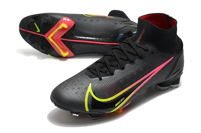 Nike Mercurial Vapor أسود وردي أصفر تدرج أرض صلبة أحذية كرة القدم 6