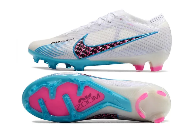 Nike Mercurial Vapor Branco Azul Knit Upper Sola Translucida Cian Firm-Ground Sapatos de Futebol 2