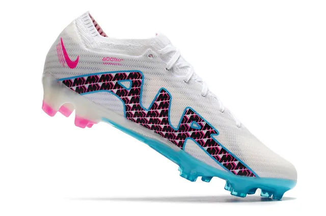 Nike Mercurial Vapor Branco Azul Knit Upper Sola Translucida Cian Firm-Ground Sapatos de Futebol 3
