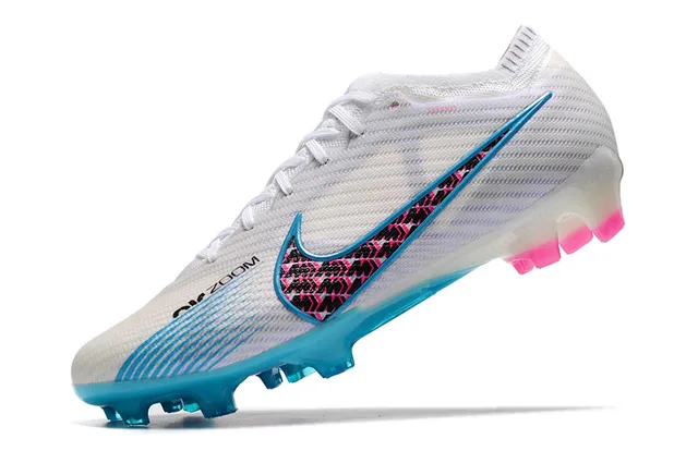 Nike Mercurial Vapor Branco Azul Knit Upper Sola Translucida Cian Firm-Ground Sapatos de Futebol 4