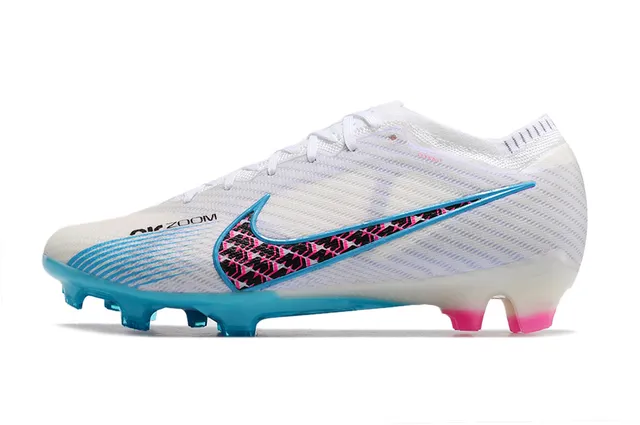 Nike Mercurial Vapor Branco Azul Knit Upper Sola Translucida Cian Firm-Ground Sapatos de Futebol 5