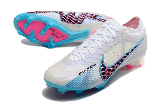 Nike Mercurial Vapor Branco Azul Knit Upper Sola Translucida Cian Firm-Ground Sapatos de Futebol 6