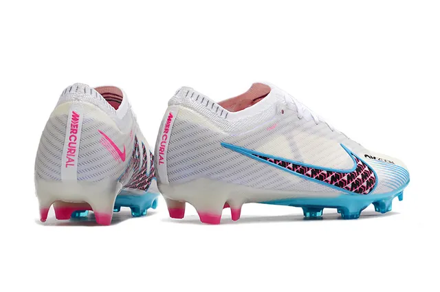 Nike Mercurial Vapor Branco Azul Knit Upper Sola Translucida Cian Firm-Ground Sapatos de Futebol 7