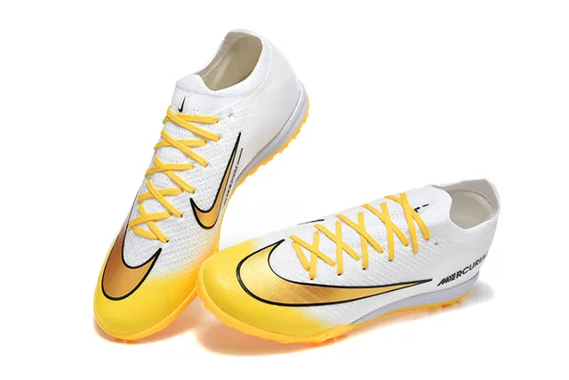 Nike Mercurial chaussures de football blanches et jaunes low-cut knit upper gradient fade turf 2
