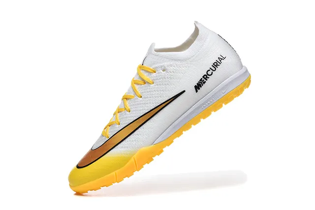 Nike Mercurial chaussures de football blanches et jaunes low-cut knit upper gradient fade turf 4