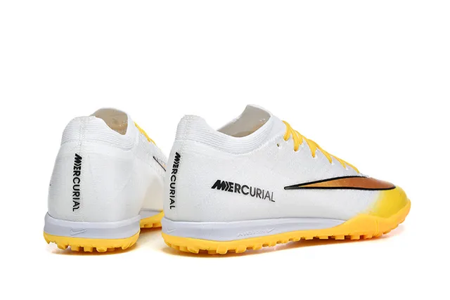 Nike Mercurial chaussures de football blanches et jaunes low-cut knit upper gradient fade turf 5