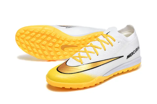 Nike Mercurial chaussures de football blanches et jaunes low-cut knit upper gradient fade turf 6