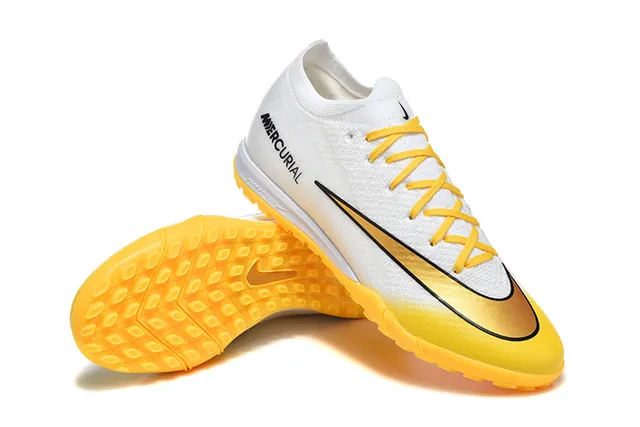 Nike Mercurial chaussures de football blanches et jaunes low-cut knit upper gradient fade turf 7