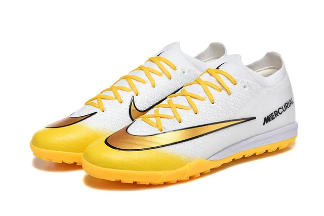 Nike Mercurial chaussures de football blanches et jaunes low-cut knit upper gradient fade turf 8