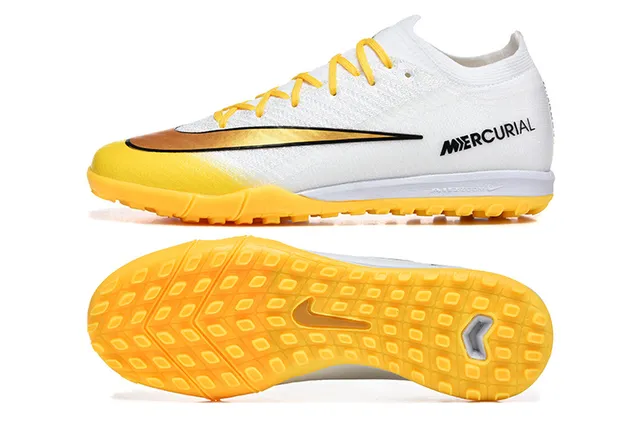 Nike Mercurial chaussures de football blanches et jaunes low-cut knit upper gradient fade turf 9