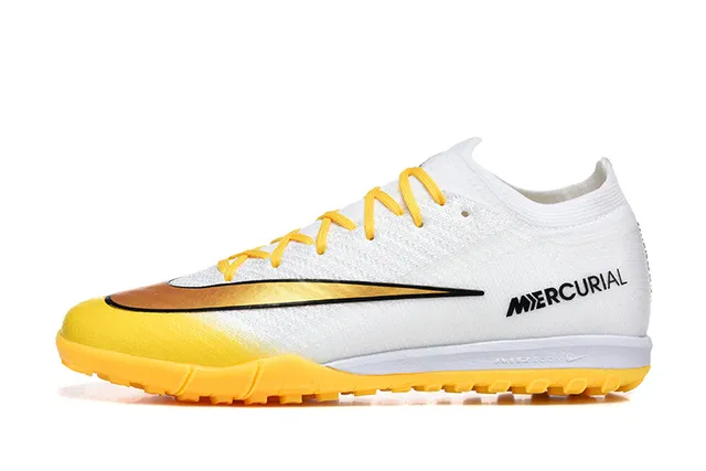 Nike Mercurial chaussures de football blanches et jaunes low-cut knit upper gradient fade turf 10