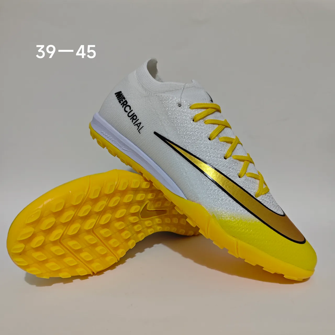 Nike Mercurial chaussures de football blanches et jaunes low-cut knit upper gradient fade turf 11