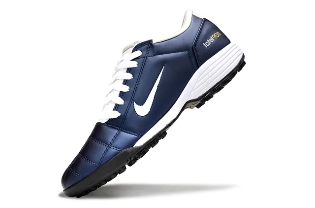 Nike Bleu Marine Blanc Chaussures de Football Turf Tige Synthétique Matelassée Basse 3