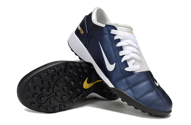 Nike Bleu Marine Blanc Chaussures de Football Turf Tige Synthétique Matelassée Basse 4