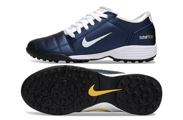 Nike Bleu Marine Blanc Chaussures de Football Turf Tige Synthétique Matelassée Basse 6