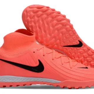 Nike Orange Black High-Cut Knit Collar Synthetic Overlay Panels Artificial-Grass Soccer Shoes