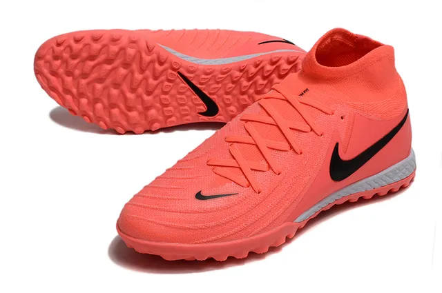 Nike Orange Black High-Cut Knit Collar Synthetic Overlay Panels Artificial-Grass Soccer Shoes 4