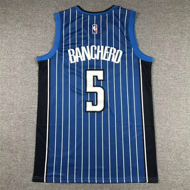 Nike Orlando Magic Swingman Blue Black Vertical White Pinstripes Side Panels Jersey 2
