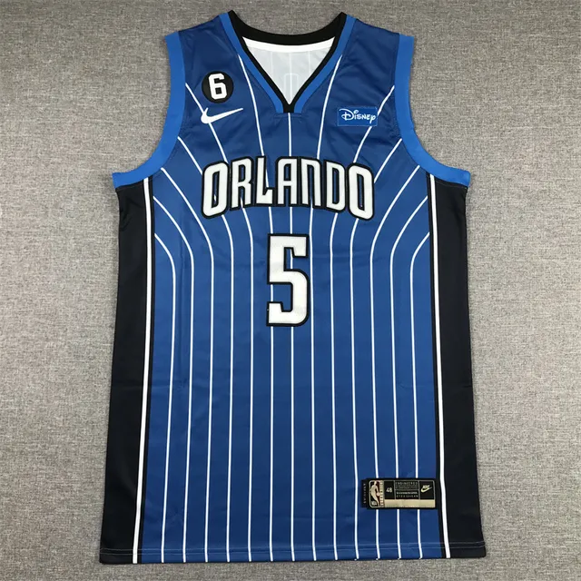 Nike Orlando Magic Swingman Blue Black Vertical White Pinstripes Side Panels Jersey 3