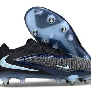 Nike Phantom GT Black Blue Knit Upper Asymmetric Lacing Firm-Ground Soccer Shoes