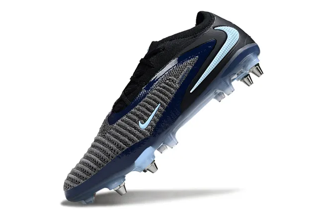 Nike Phantom GT Black Blue Knit Upper Asymmetric Lacing Firm-Ground Soccer Shoes 3