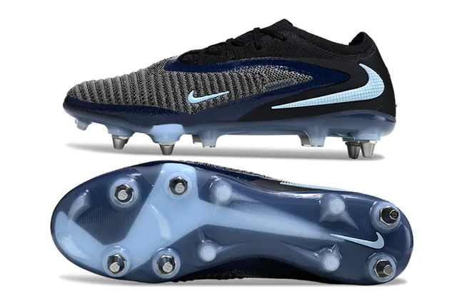 Nike Phantom GT Black Blue Knit Upper Asymmetric Lacing Firm-Ground Soccer Shoes 6