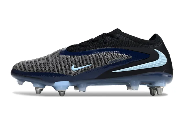 Nike Phantom GT Black Blue Knit Upper Asymmetric Lacing Firm-Ground Soccer Shoes 7