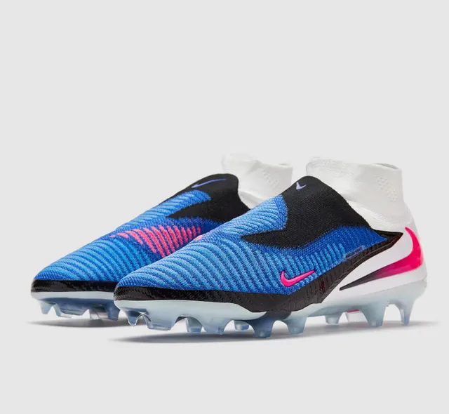 Nike Phantom GT Blue Black Sock-Fit Knit Upper Ribbed Texture Firm-Ground Soccer Shoes 2