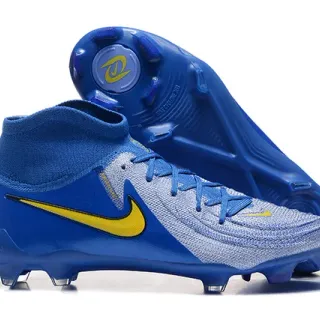 Nike Phantom GT Blue Yellow High-Cut Sock-Fit Collar Firm-Ground Soccer Shoes