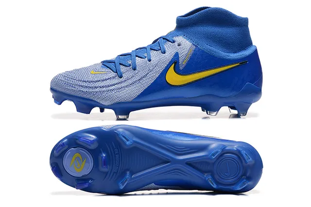 Nike Phantom GT Blue Yellow High-Cut Sock-Fit Collar Firm-Ground Soccer Shoes 9