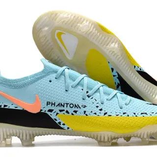 Nike Phantom GT Blue Yellow Low-Cut Knit Upper Dynamic Fit Collar Firm-Ground Soccer Shoes