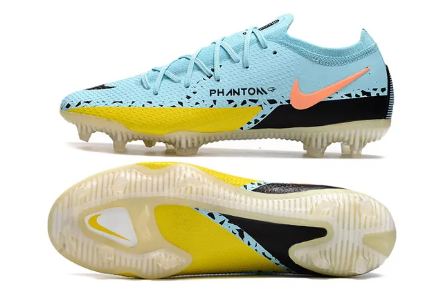 Nike Phantom GT Blue Yellow Low-Cut Knit Upper Dynamic Fit Collar Firm-Ground Soccer Shoes 2