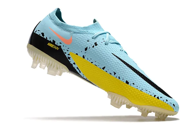 Nike Phantom GT Blue Yellow Low-Cut Knit Upper Dynamic Fit Collar Firm-Ground Soccer Shoes 3