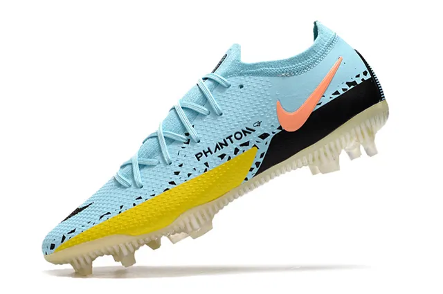 Nike Phantom GT Blue Yellow Low-Cut Knit Upper Dynamic Fit Collar Firm-Ground Soccer Shoes 4