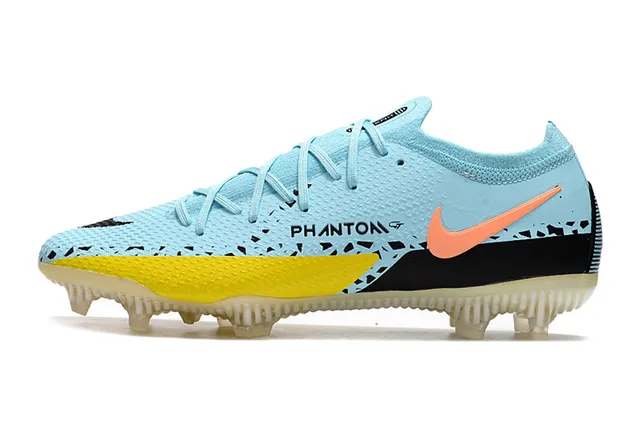 Nike Phantom GT Blue Yellow Low-Cut Knit Upper Dynamic Fit Collar Firm-Ground Soccer Shoes 5