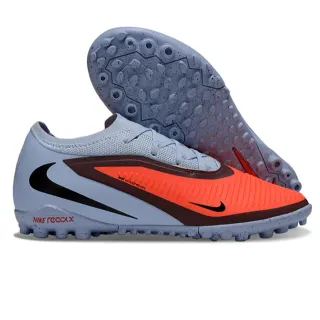 Nike Phantom GT Gray Orange Zapatos de fútbol con corte bajo, cuello con ajuste de calcetín, antepiezo texturizado, jaula, para césped artificial