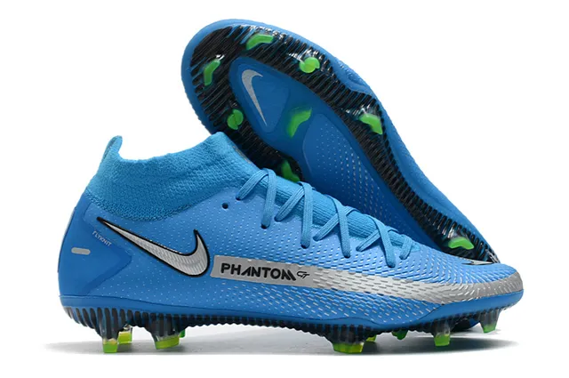 Nike Phantom GT Sapatos de futebol rosa prata com corte alto, ajuste para meias, gola, para terreno firme 2