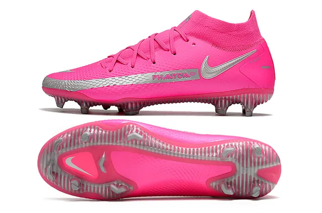 Nike Phantom GT Sapatos de futebol rosa prata com corte alto, ajuste para meias, gola, para terreno firme 5