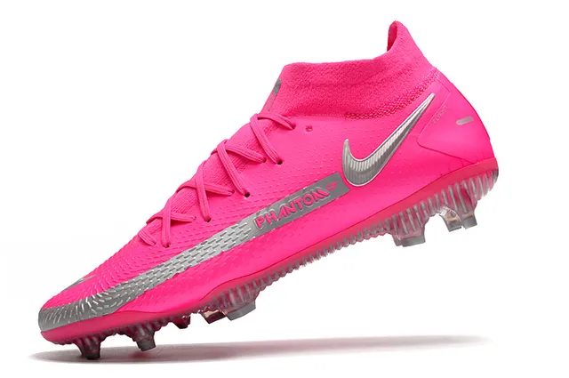 Nike Phantom GT Sapatos de futebol rosa prata com corte alto, ajuste para meias, gola, para terreno firme 7