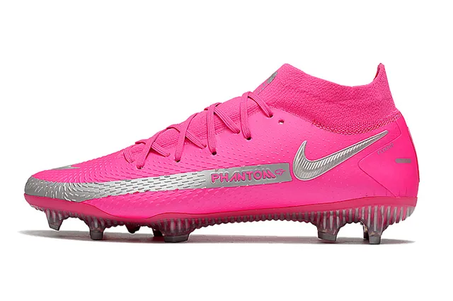 Nike Phantom GT Sapatos de futebol rosa prata com corte alto, ajuste para meias, gola, para terreno firme 8