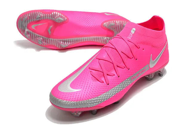 Nike Phantom GT Sapatos de futebol rosa prata com corte alto, ajuste para meias, gola, para terreno firme 9