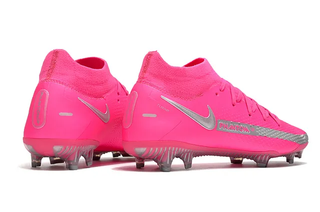 Nike Phantom GT Sapatos de futebol rosa prata com corte alto, ajuste para meias, gola, para terreno firme 10