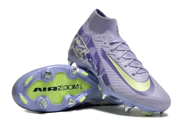 Nike Phantom GT Sapatos de futebol Roxo e Verde Punho alto tipo meia Upper em malha Para grama firme 3