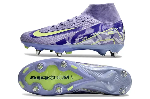 Nike Phantom GT Sapatos de futebol Roxo e Verde Punho alto tipo meia Upper em malha Para grama firme 5