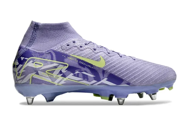 Nike Phantom GT Sapatos de futebol Roxo e Verde Punho alto tipo meia Upper em malha Para grama firme 7