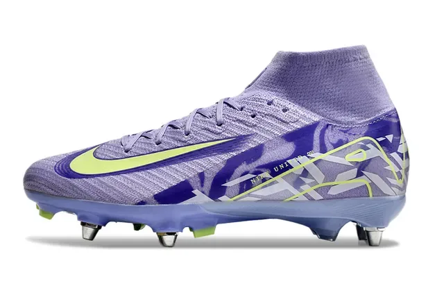 Nike Phantom GT Sapatos de futebol Roxo e Verde Punho alto tipo meia Upper em malha Para grama firme 8