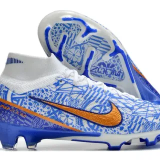 Nike Phantom GT White Blue High-Cut Sock-Fit Collar Firm-Ground Soccer Shoes